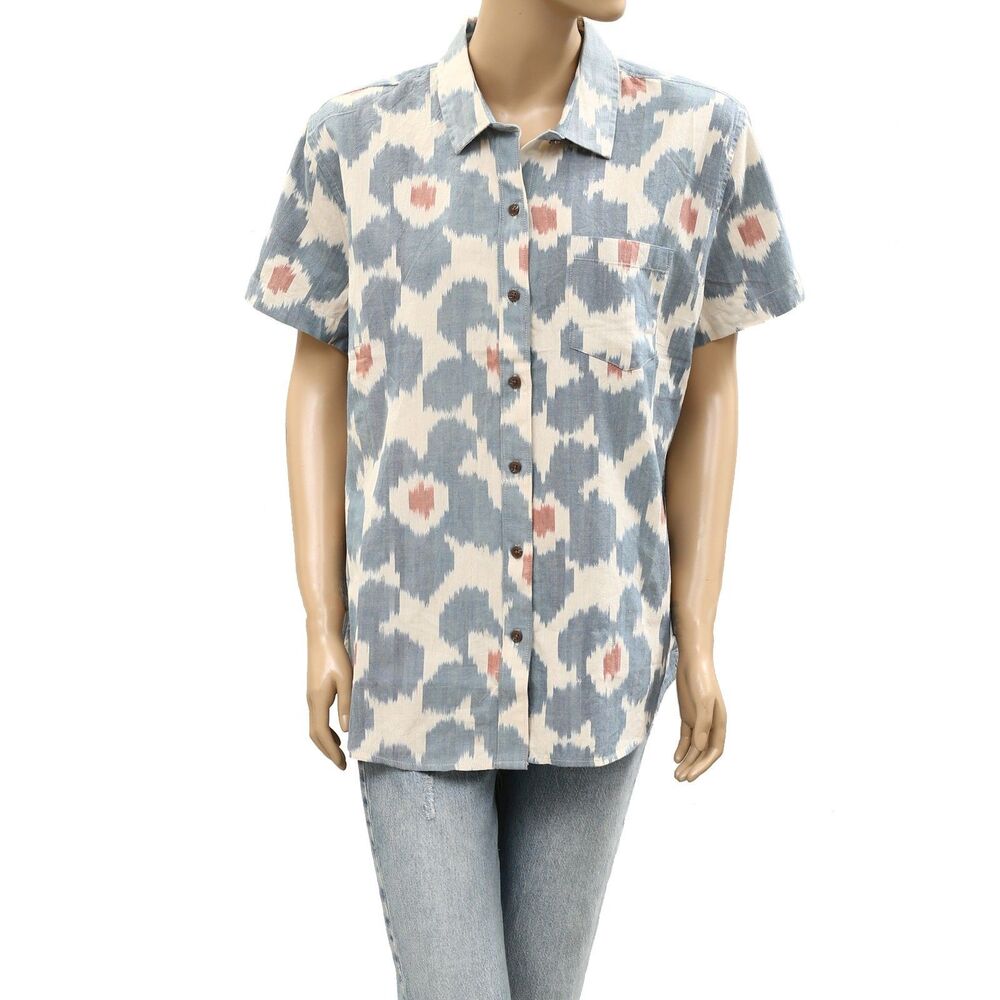 Bridge & Burn Tunic Shirt Top Buttondown Short Sleeve Printed Cotton XL 286316